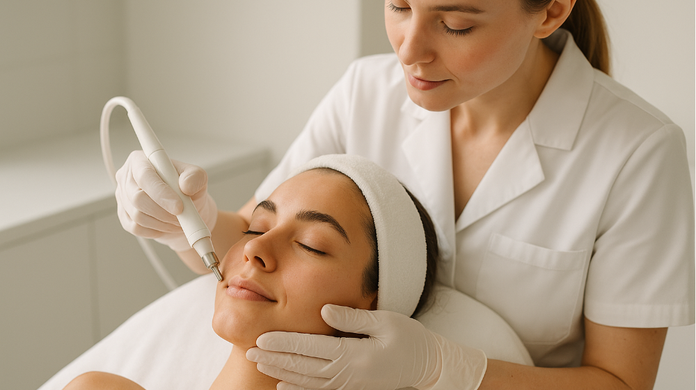 Mujer recibiendo limpieza facial profunda como parte de un detox facial en verano.